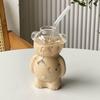 Cartoon Bear Shaped Coffee Mug Cute Bear Mug Glass Cup With Straw Transparent Creative Glass Juice Cup Milky Tea Cup