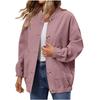 Women's Fashionable Solid Color Long Sleeved Button Jacket With Baseball Stand Up Collar Pocket Casual Jacket