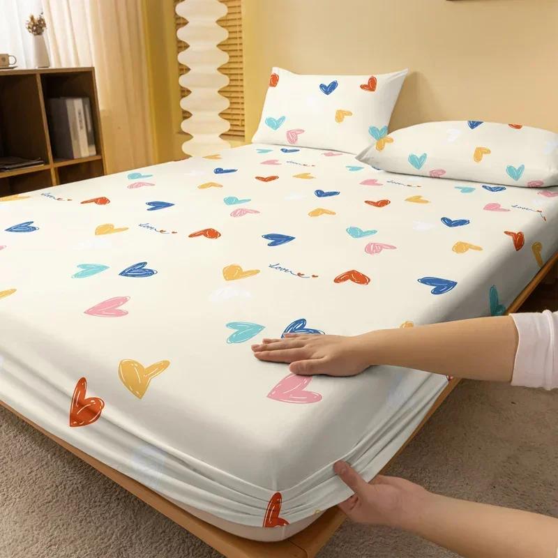 1 Einfaches Modernes Lustiges Herzförmiges Geometrie Gedrucktes Mattes Spannbettlaken, Schlafzimmer Gedruckte Bettdecke, Bettwäsche (Ohne Kissenbezüge)