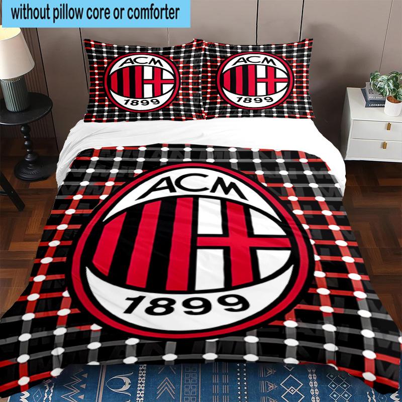 3pcs Milan Football Club Printed Bedding Set Duvet Cover Closure Includes 1 Duvet Cover & 2 Pillowcases Bedding Sets Home Decor Gifts