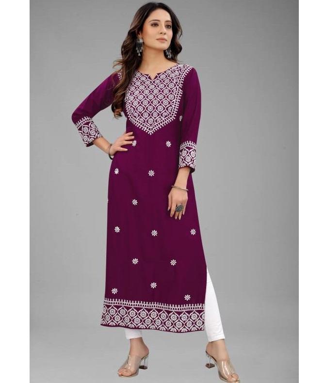 Damska haftowana bawełniana wiskozowa prosta kurta indyjska pakistańska bollywoodzka góra tunika kurti