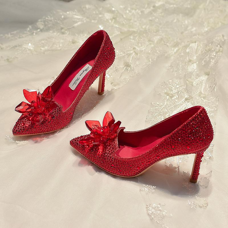 Silver Crystal Covered Pointed Toe High Heels Luxury Rhinestone Cinderella High Heels Wedding Shoes Bridal Stilettos Women Shoes