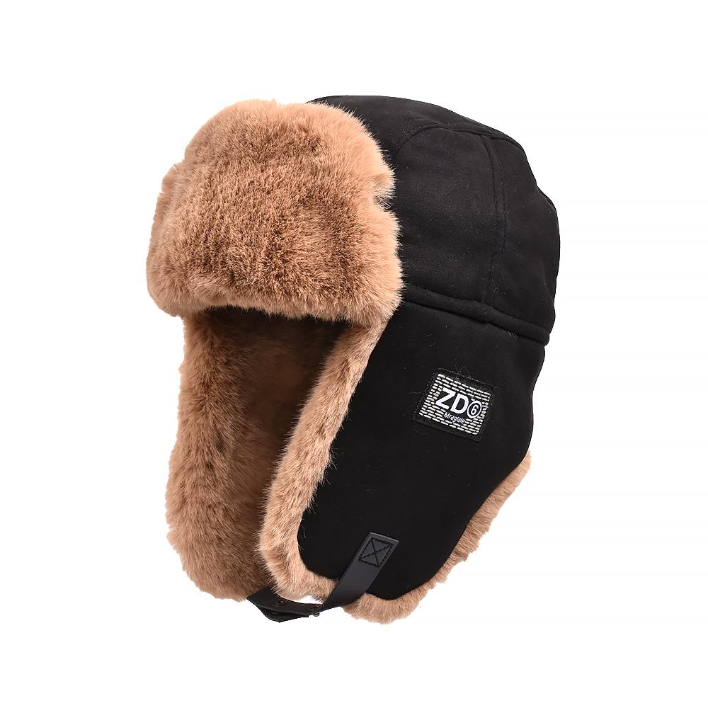Winter Earflap Bomber Hats Cotton Lamb Hair Ear Protectors Russian Cap Plush Thicken Windproof Mountaineering Ski Snow Headwear