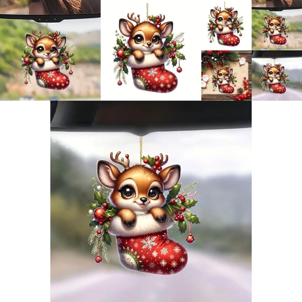 Christmas Deer Car Pendant With Acrylic Material And Cartoon Style For Festive Vehicle Decor