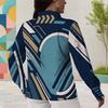 Women Plus Size Geometric Color Block Printed Collared Long Sleeve Cut Out Button Front Shirt
