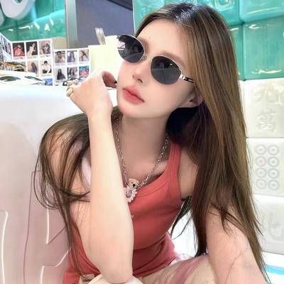 Korean Style Designer Sunglasses Women Oval Semi Rimless Vintage Hip Hop Sun Glasses for Men and Women