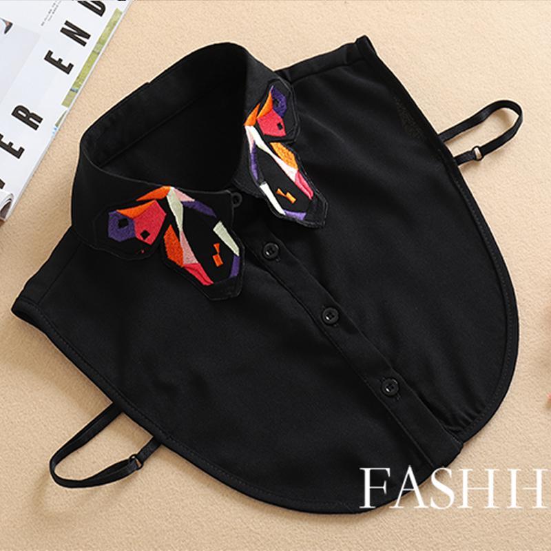 White Detachable Collar For Women  Ladies Tie Embroidery False Fake Collar Shirt Black Removable Nep Blouse Kraagie Faux Col