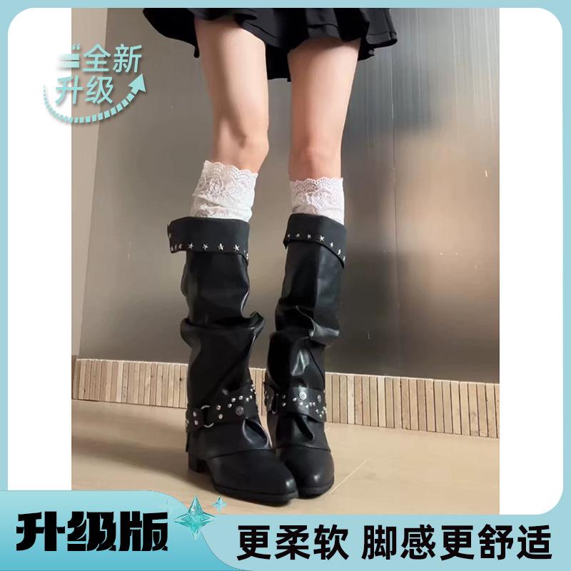 Retro Pointed Babes Style Versatile and Thin Thick Heel Martin Boots Women's Autumn New Black Stacked Pants Tube Boots