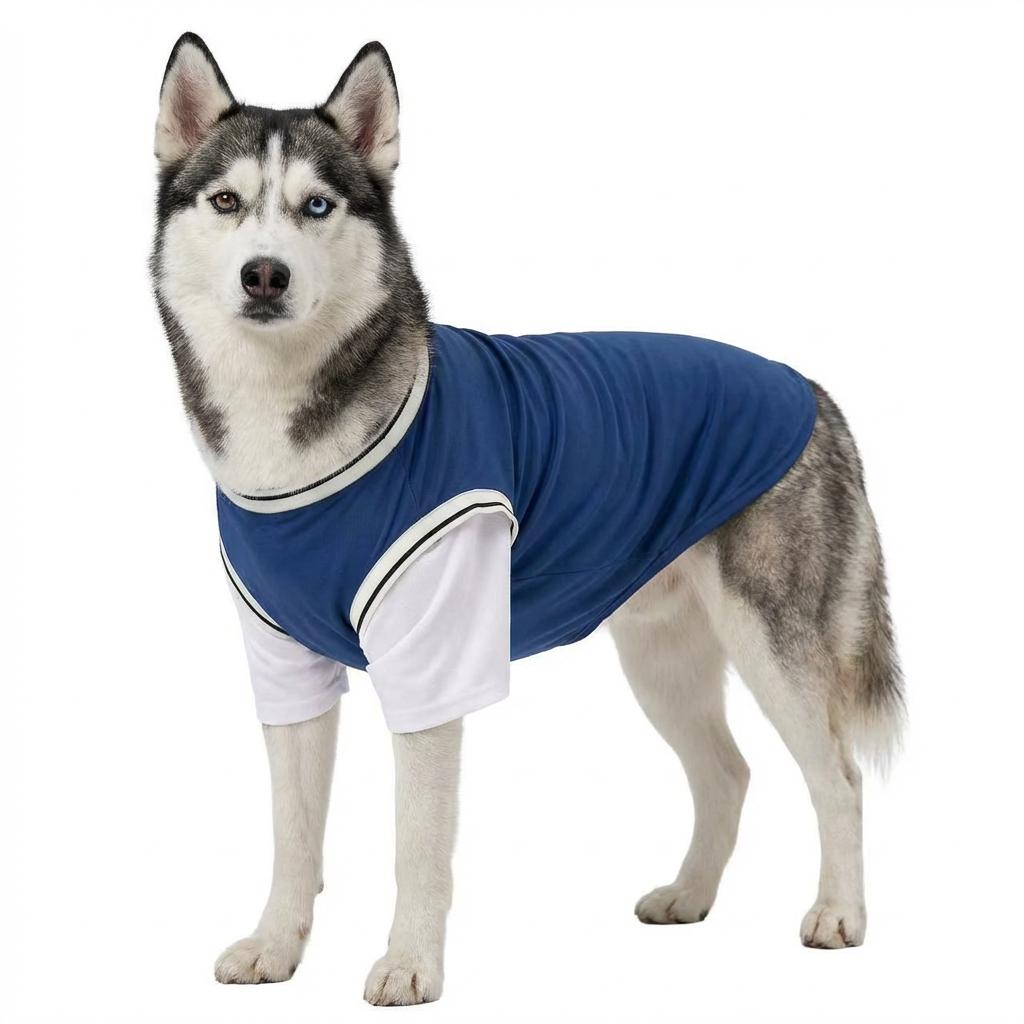 Baseball Style Dog Jersey Fake Two-Piece Pet T-Shirt Breathable Sporty Dog Clothes for Large Dogs Labrador Golden Retriever