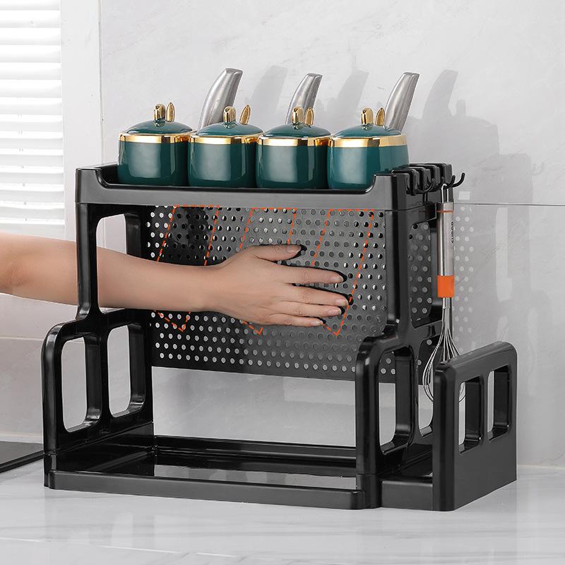 Kitchen Shelf Two-layer Seasoning Rack Knife Holder Cutting Board Rack Countertop Multifunctional Multi-layer Storage No Punching Seasoning Rack
