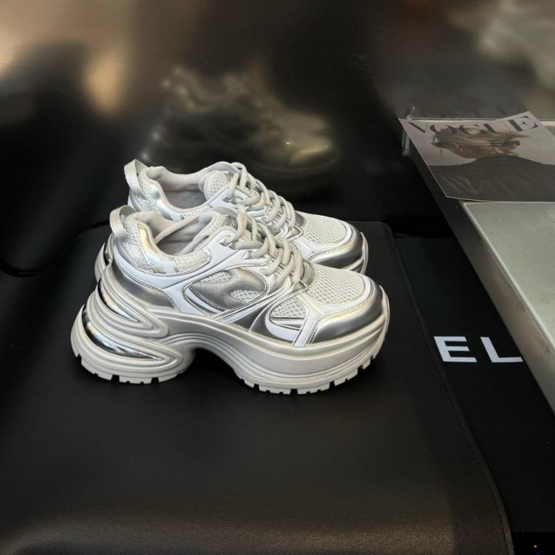 Leather mesh platform dad shoes women's spring new fashion small height increase sports and leisure shoes