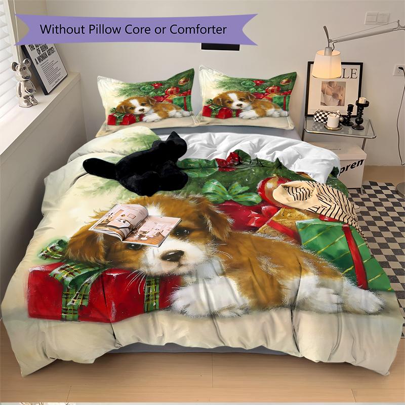 3Pcs Christmas Puppies Presents Bedding Sets For All Sizes New 3D Printed Bed Cover Comforter Duvet Cover Pillowcase Bedroom Decoration