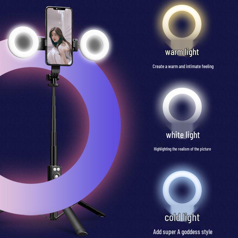 1.8m Bluetooth Selfie Stick with Integrated Tripod and Universal Phone Holder for Remote Control, Charging, and Live Streaming.