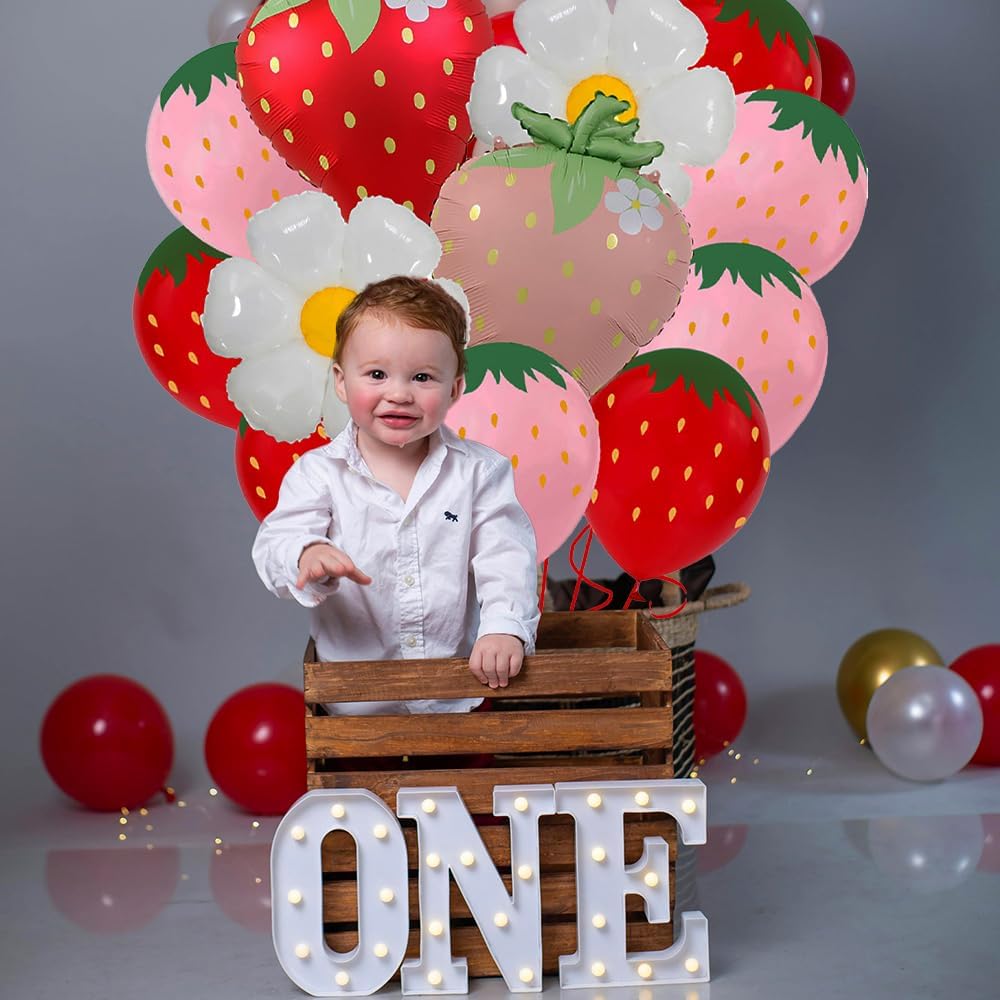 20pcs Strawberry Themed Party Decor Balloons Cute 12inch Strawberry Latex Balloon Kids Birthday Baby Shower Fruit Party Supplies