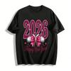 2026 Frohes Neues Jahr Glitzer Schleife Aufdruck Lässiges Feiertags Oberteil Reines Baumwoll T-Shirt