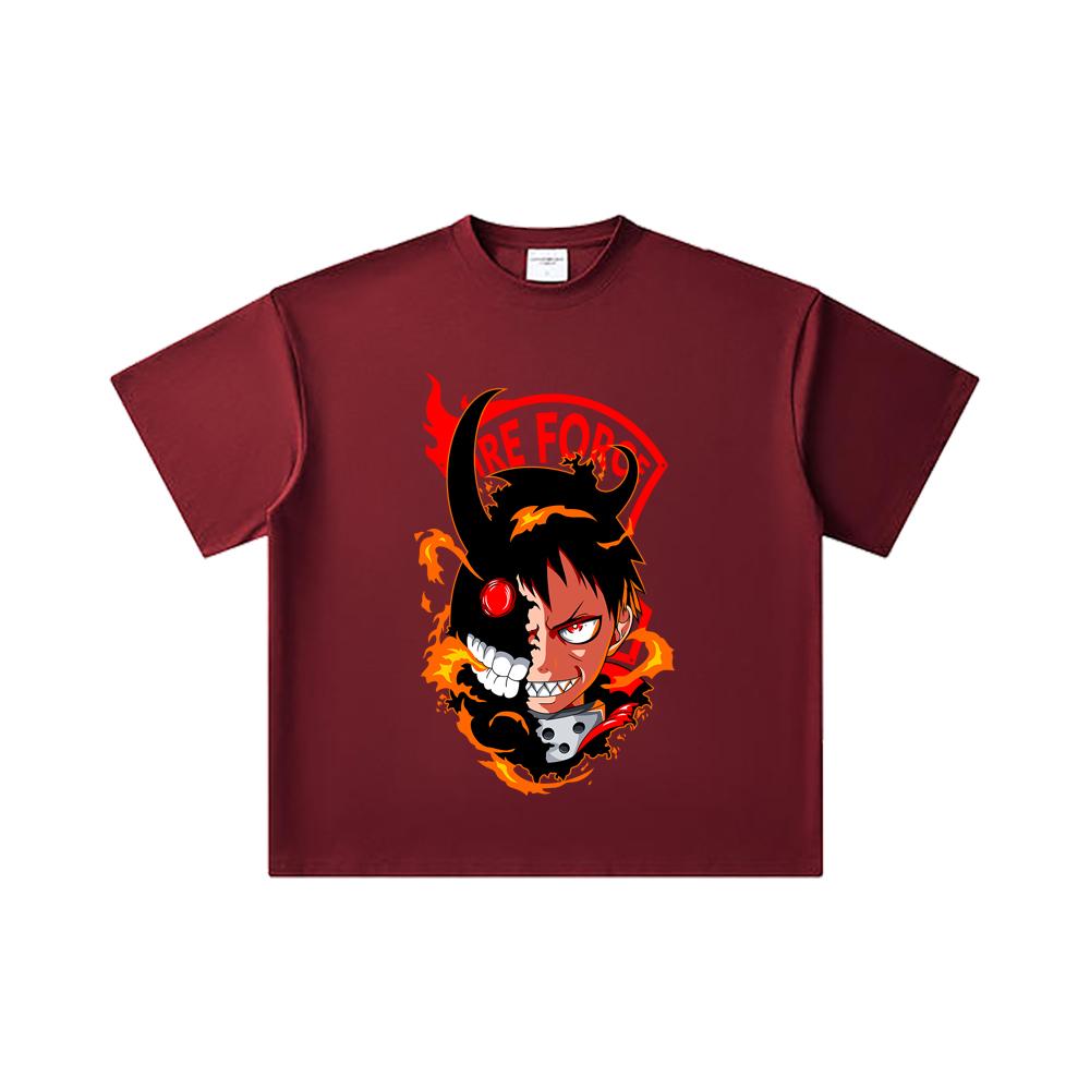 260 GSM Double Yarn 32 Count 100% Cotton Fire Force V1 Shinra Print Unisex Heavy Cotton T Shirt