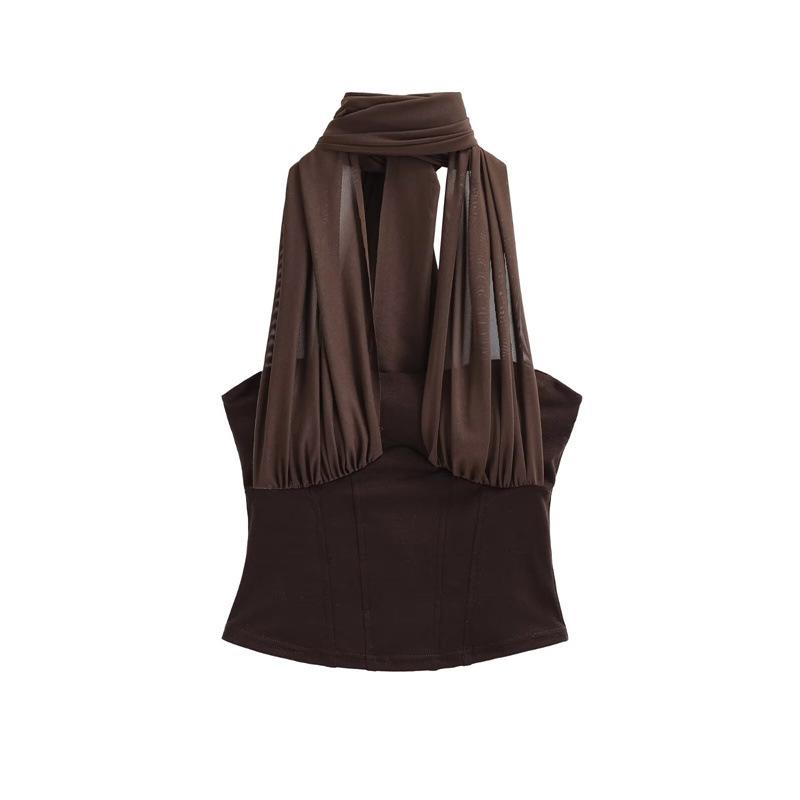 Women s Summer Sexy Mesh Patchwork Halter Tank Top Small хаки