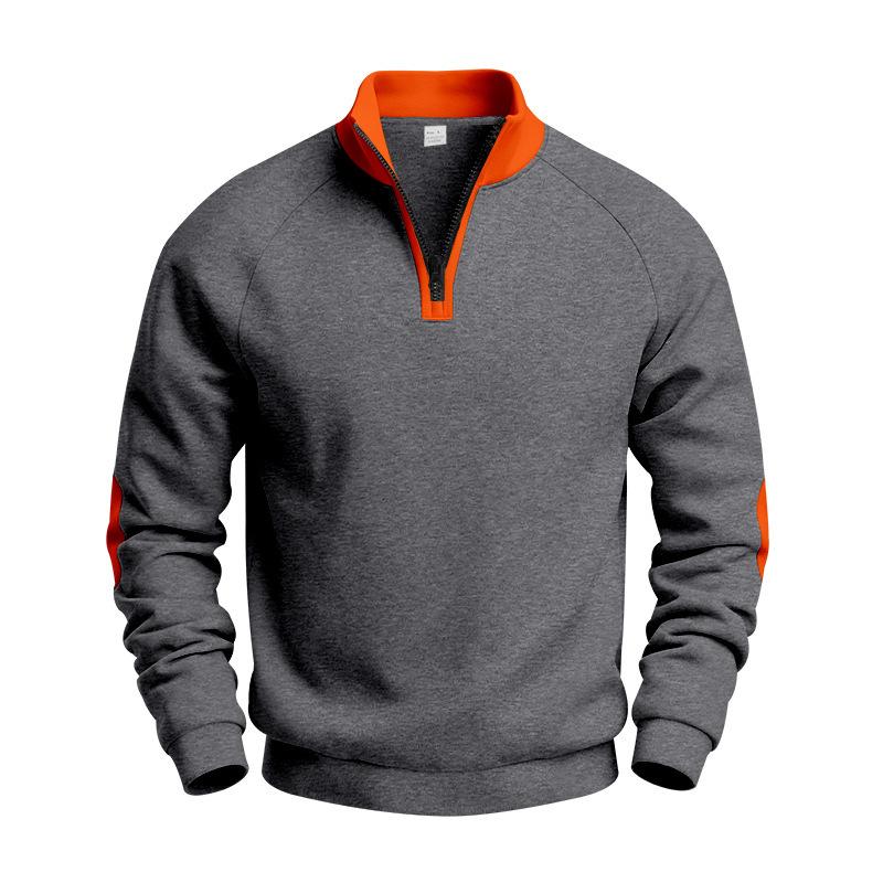 Men S Loose Stand Collar Zip Up Color Block Fleece Lined Casual Sweatshirt