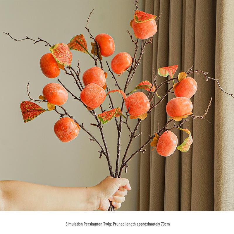 7-Head Artificial Persimmon Branch: Ruyi Flower Arrangement for Living Room Decoration