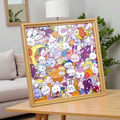 Holz-Kaninchen Mal-Puzzle-Set mit Filzstiften Kleber DIY Handbemalt 3D Unregelmäßiges Kaninchen Puzzle Fotorahmen Dekoration Schmuck