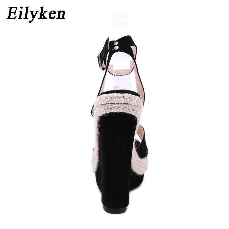 Fashion Eilyken Fashion Peep Toe Narrow Band Women Sandals Summer Ankle Buckle Strap Platform Wedges High Heels 15CM Sandals