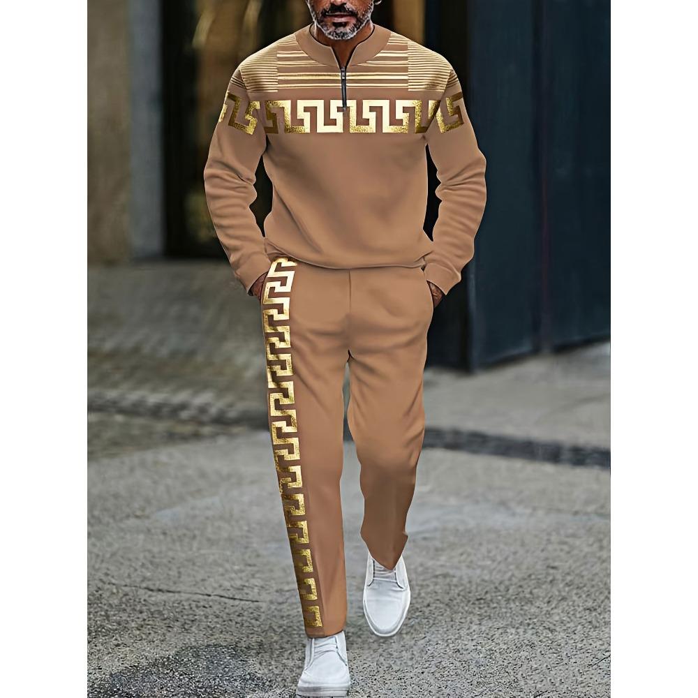 Spring Autumn Fashion Streetwear Men's Long-Sleeved Half-Zipper Stand-Up Collar Men's Casual Sportswear Two-Piece set