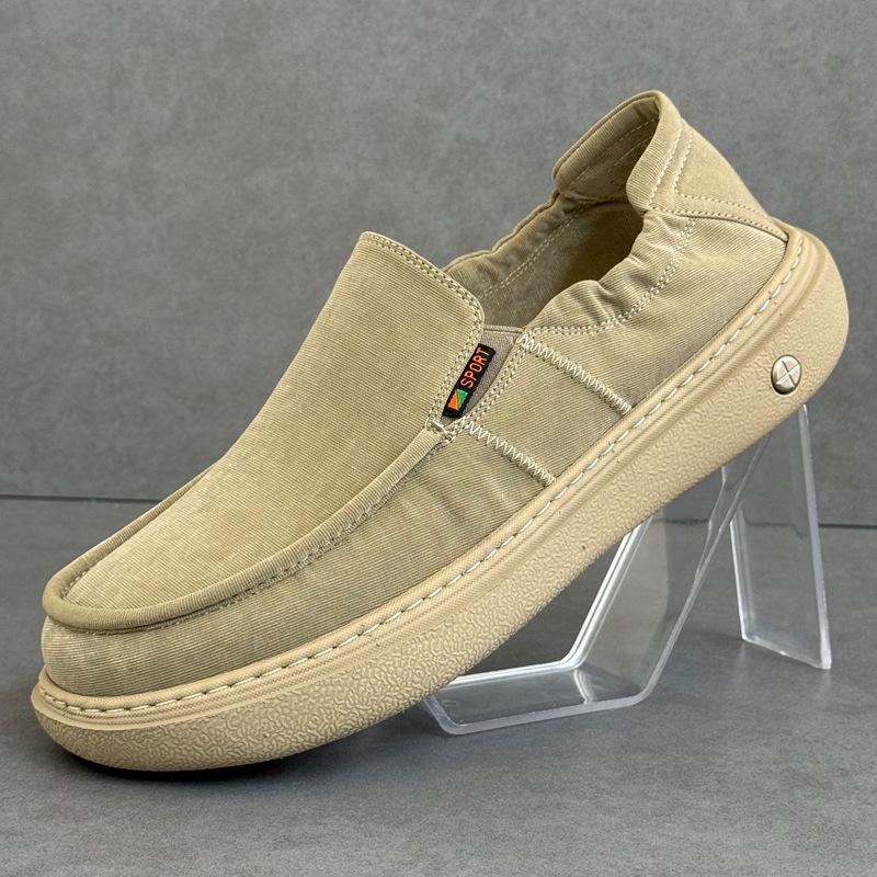 Men's Summer Shoes Lightweight Thick Sole Breathable Canvas Slip-On Casual Comfortable Soft