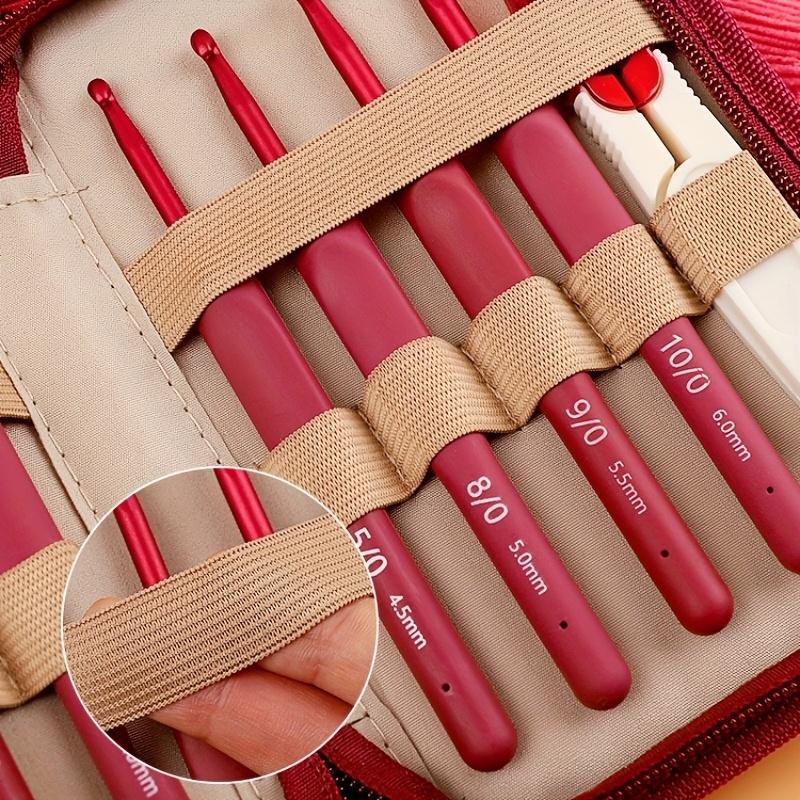 Soft Grip Crochet Hook Set with Case Stainless Steel Knitting Needles for Yarn, Sweaters Includes Ergonomic Handles, Pointed Tips, Scissors