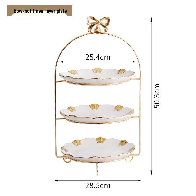 Роскошная 3-ярусная керамическая подставка для десертов  Бабочка  золотого цвета