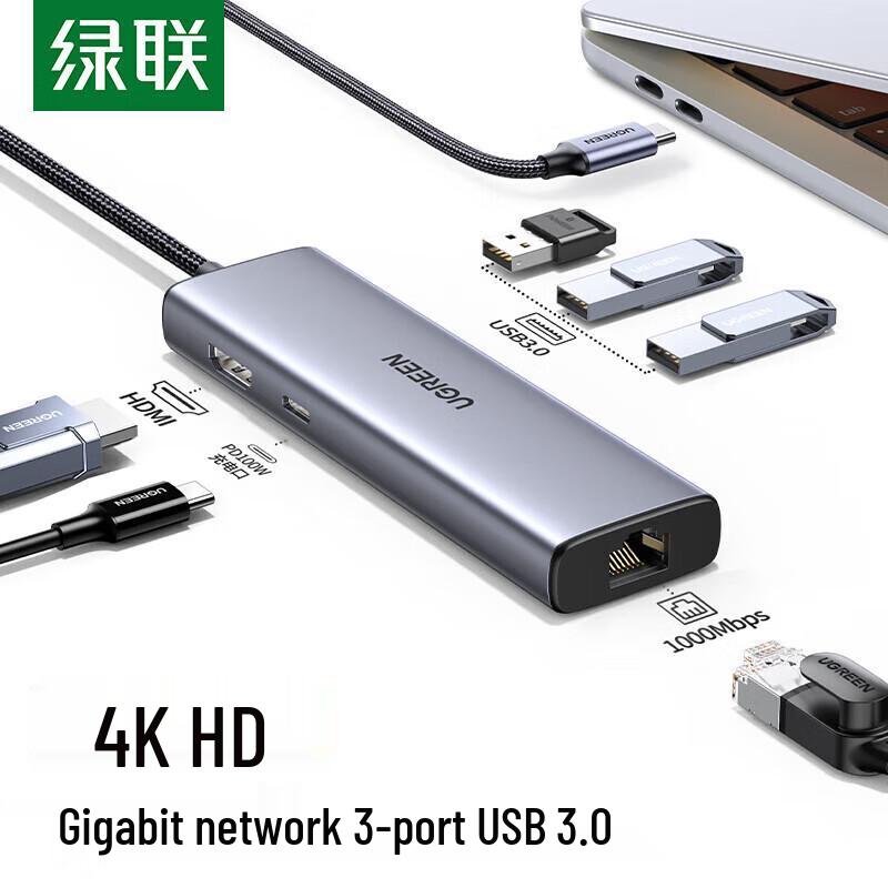 UGREEN Type-C 6-Port Hub with Gigabit Ethernet and HDMI