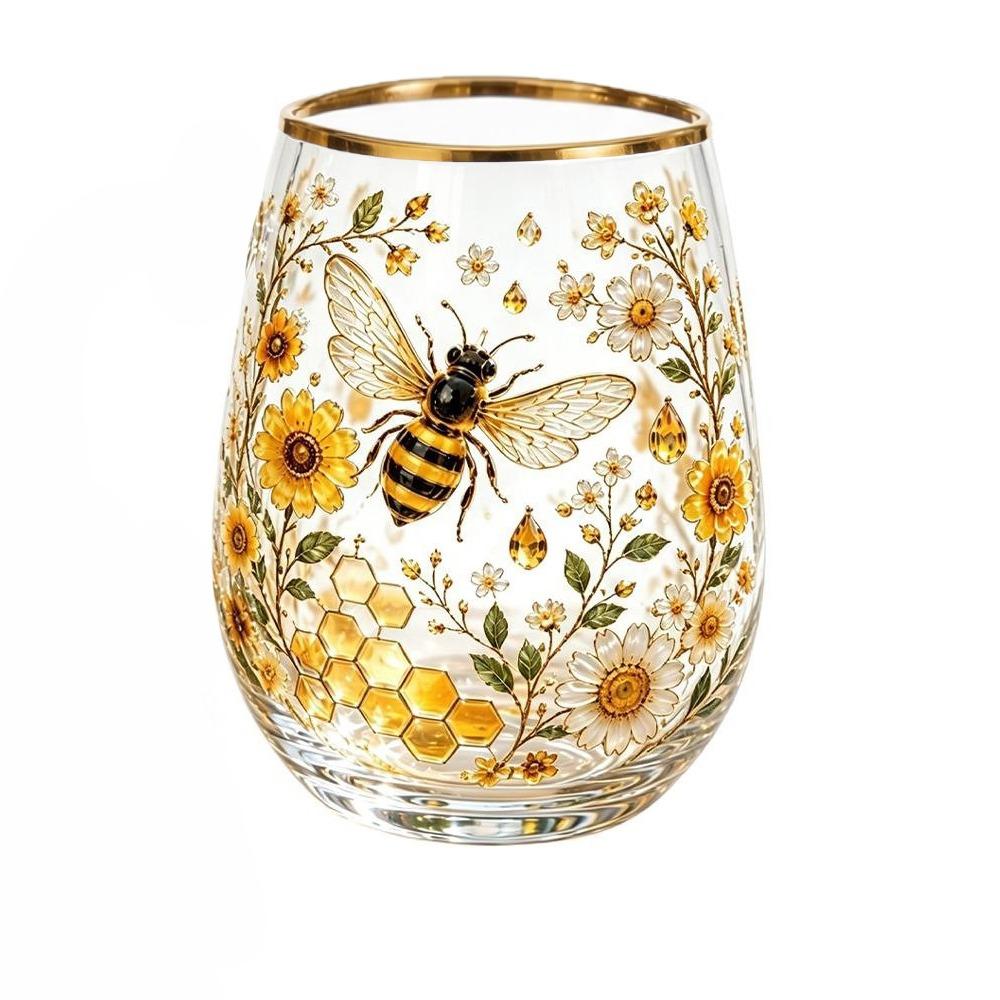 Transparent Embossed Glass Cup Bee Bird Pattern Mug Multi-Purpose Clear Milk Cup Gifts