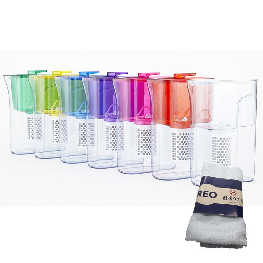 Gaia no Mizu 135 Japanese lotus pot waren pot type water purifier with cartridge and original hot spring towel (white)