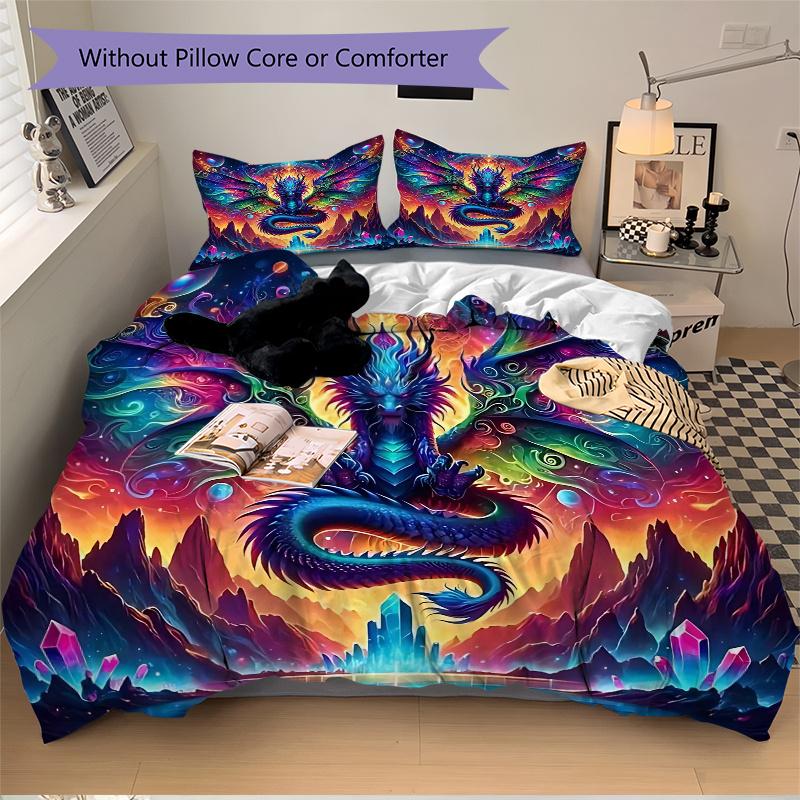 3pcs Enchanted Dragon Bedding Set, Includes Quilt Cover and Pillowcases, Suitable for All Seasons