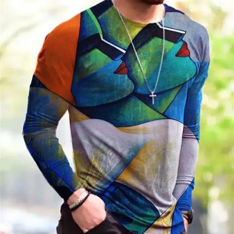 

Мужская весенне-осенняя модная классическая уличная повседневная футболка с 3D-принтом и длинным рукавом, свободная, с индивидуальным дизайном, большого размера 4XL