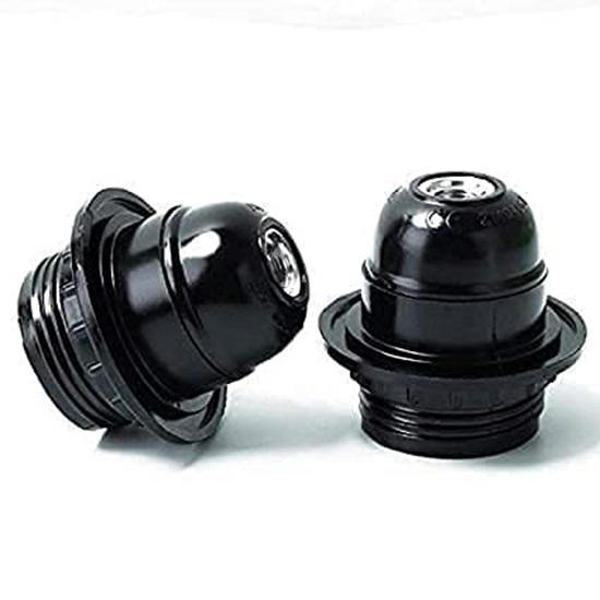 UTC E27 Bulb Holder Screw Type, Black, Lamp Shade Holder with Rings Pack of 2