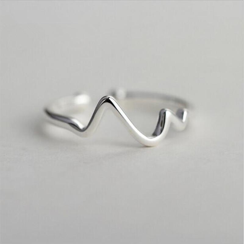 New Fashion Simple V-ring Anti-allergy Korean 925 Sterling Silver Jewelry Wave Type Temperament Opening Rings R007