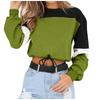 Women's Fashion  O- Neck Contrast Long Sleeve Top  Corded Cool Sweater