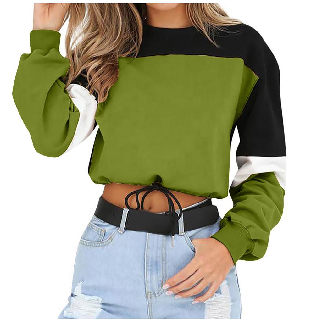Women's Fashion  O- Neck Contrast Long Sleeve Top  Corded Cool Sweater