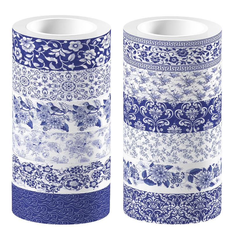 Blue & White Washi Tape Set; Pretty Chinoiserie Designs; 12 Rolls! Decorative Tape; Journaling, Scrapbooking