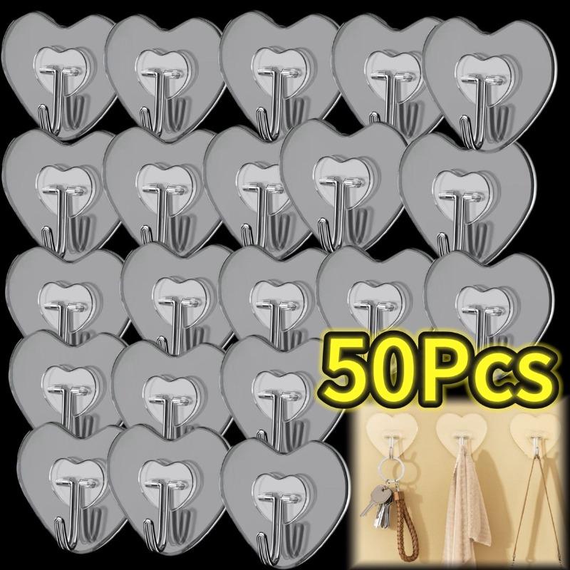 Heart Shape Transparent Hook Non Punching Plastic Love Hangers Holder Self Adhesive Key Towel Multi-Purpose Hook Wall Key Holder