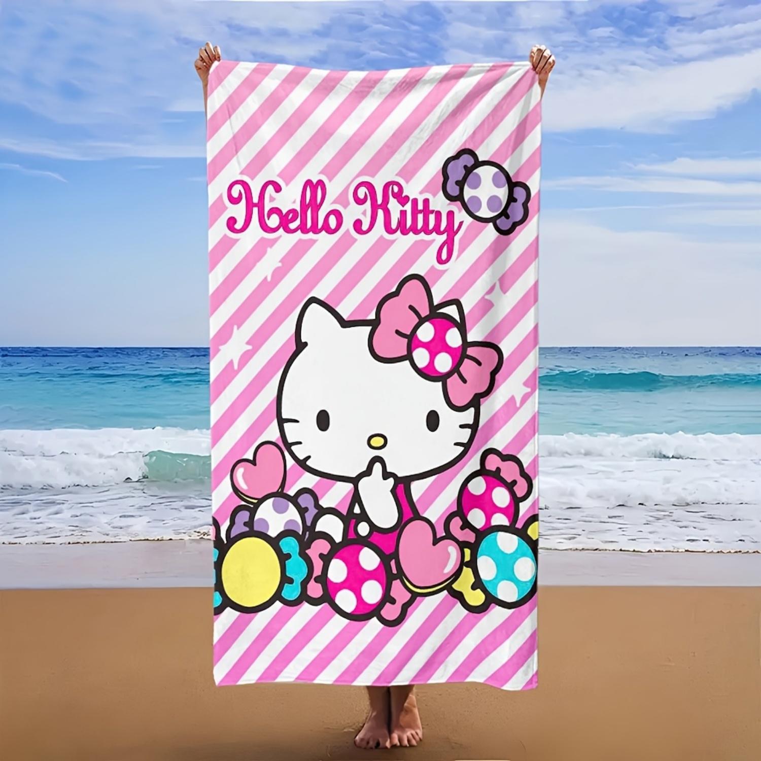 

1pc Beach Towel Sanrio Hello Kitty Sitting on Colorful Items, Perfect for Swimming, Fitness, Yoga, Travel, Camping, Beach Use W30*H60(CM)