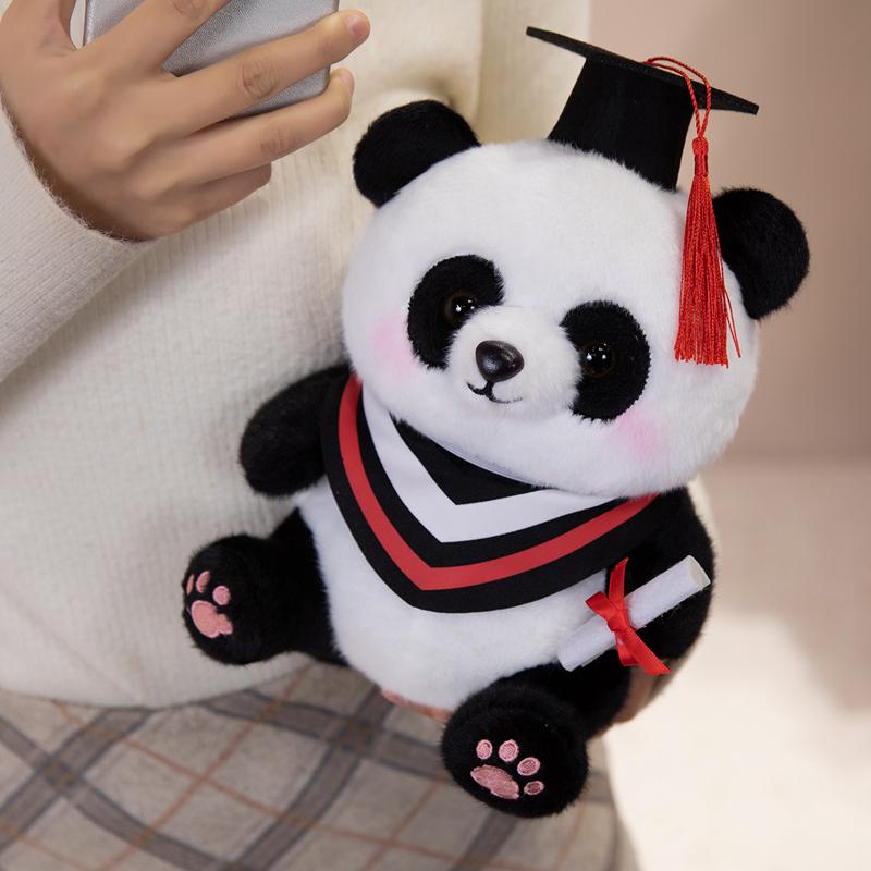 Tocco da Laurea Panda Peluche Giocattolo Peluche Seduto Animale Cartone Animato Università Collage Dottore Mascotte Souvenir Regalo
