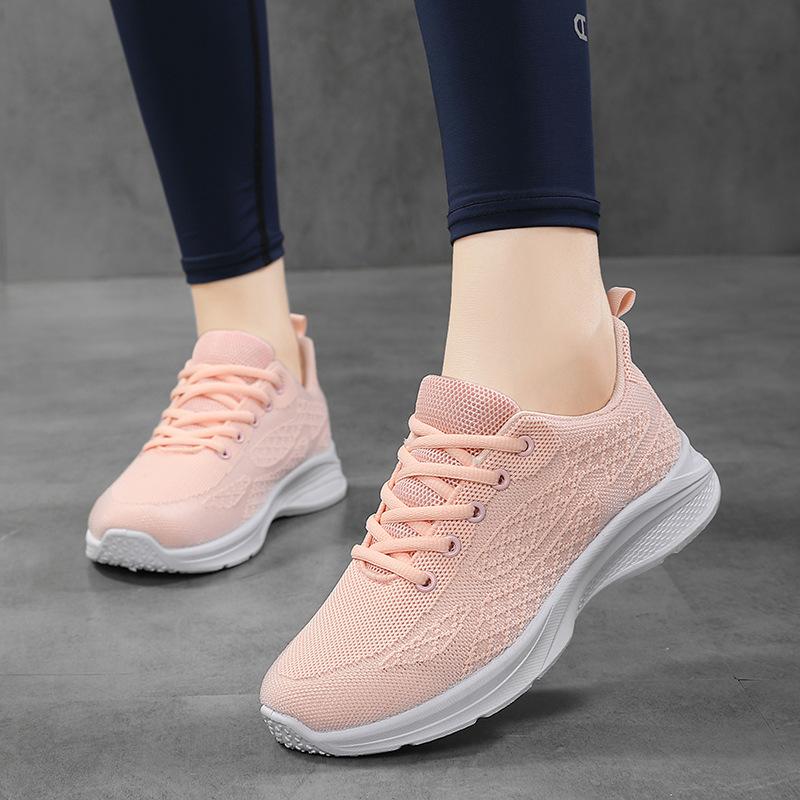 Spring and Autumn Women's Shoes Mesh Breathable Sneakers Women's Walking Casual Travel Shoes Lightweight Flying Weaving Student Running Shoes