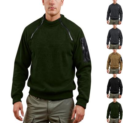 Men's  Trend  Round Neck  Double Zipper  Pocket  Solid Color  Outdoor  Function  Workwear  Hoodie