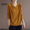 Bottoming Shirt V Neck Long Sleeves Women Top Autumn Pullover Winter Solid Color T-shirt Streetwear Sleeve