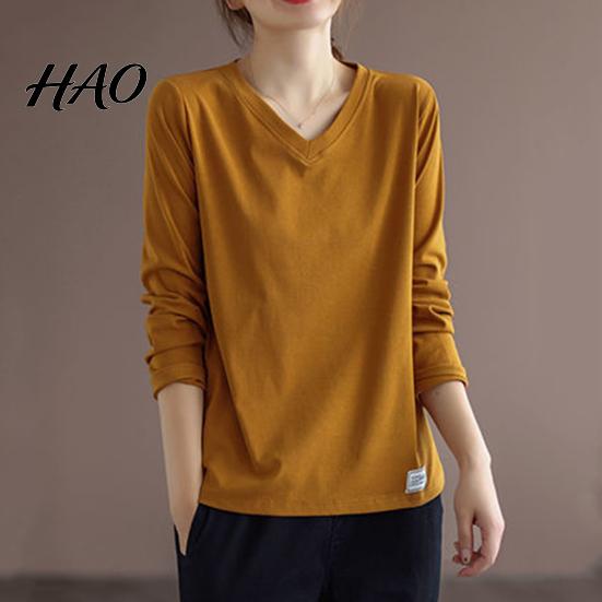 Bottoming Shirt V Neck Long Sleeves Women Top Autumn Pullover Winter Solid Color T-shirt Streetwear Sleeve