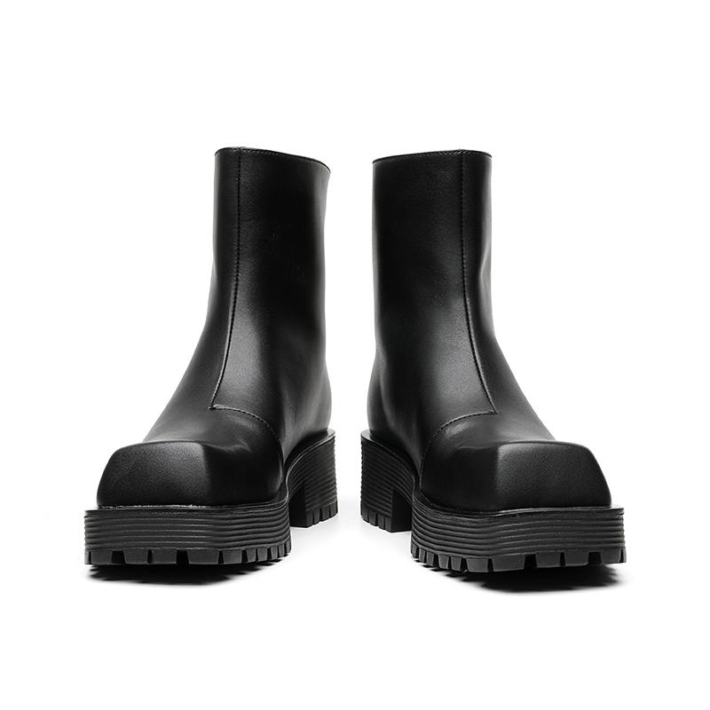 British Style Square Toe Chelsea Men's Thick Soled Business Formal Zipper High Top Leather Boots Winter Fluffy Men's Denim Boots