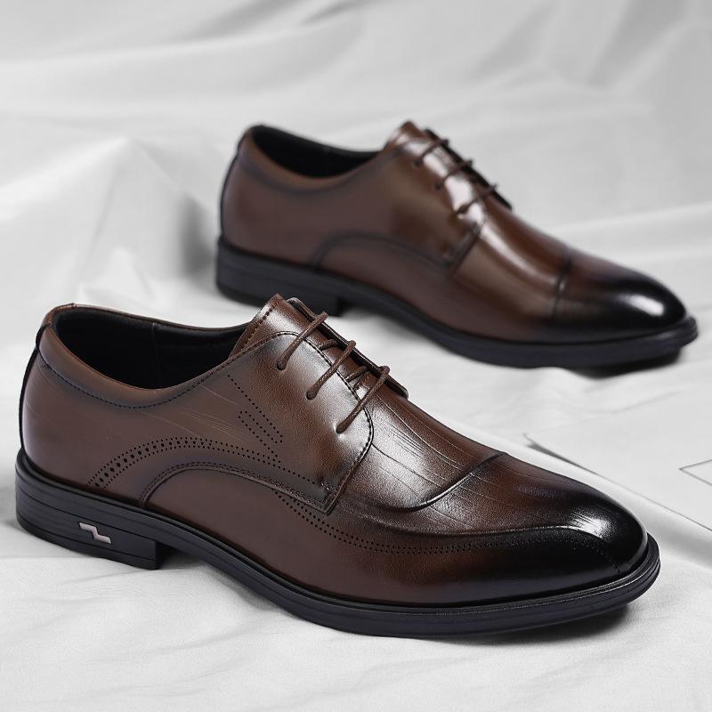 Men's Leather Shoes Dress Business Casual Leather Shoes Soft-soled Fashion Derby Shoes for Men's British Designer Wedding Shoe