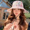Wide Brim Women Sun Hat Sun Protection Sunscreen Bucket Hat Portable Plaid Fisherman Hat  Summer