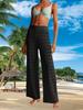 Womens Crochet Mesh Cover Up Pants High Waist Wide Leg Beach Trousers